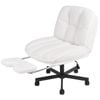 Ufurniture Armless Ergonomic Office Chair With Footstool, Teddy Fleece Study Chair With Rocking Function, White