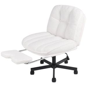 Ufurniture Armless Ergonomic Office Chair With Footstool, Teddy Fleece Study Chair With Rocking Function, White