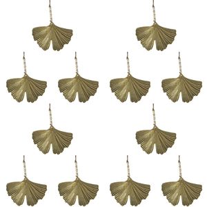 12PK LVD Metal Gingko Hanging Home/Office Christmas Display Decor 15x10cm Gold