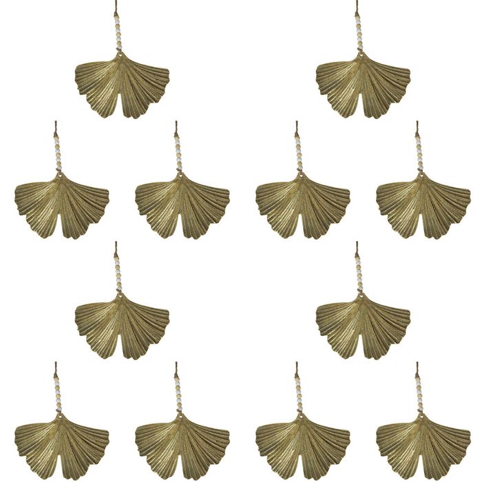 12PK LVD Metal Gingko Hanging Home/Office Christmas Display Decor 15x10cm Gold