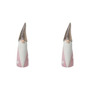 2PK LVD Ceramic Santa Gnome Large Home/Office Xmas Display Decor 6x18cm Pink