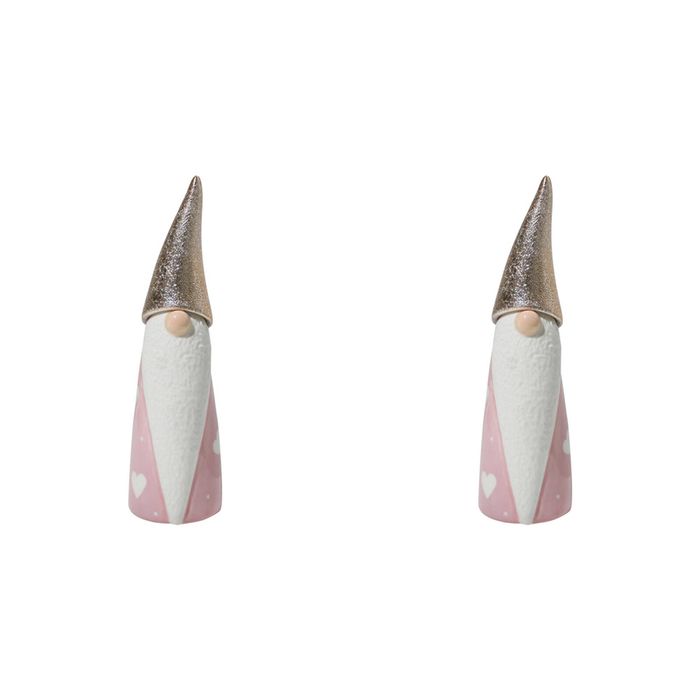 2PK LVD Ceramic Santa Gnome Large Home/Office Xmas Display Decor 6x18cm Pink