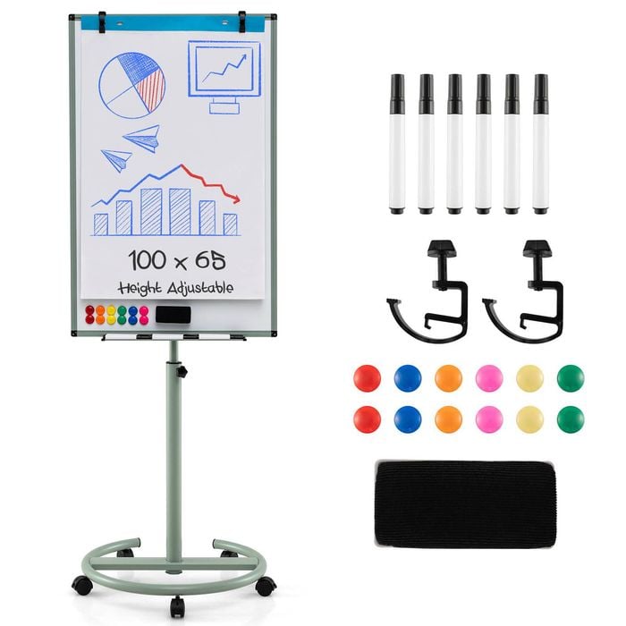Costway 100x65cm Mobile Whiteboard Magnetic Dry Erase Board Green