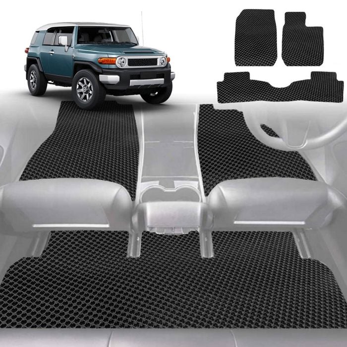 6D Diamond Car Floor Mats for Toyota FJ Cruiser 2010-2017-Full Set-Black-Outback GT