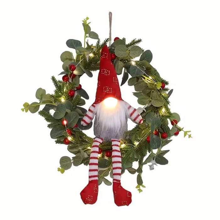Lifebay Christmas Gnome Wreath LED Wall Hanging Decor