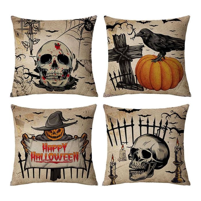 Catzon 4 Pcs Scary Throw Pillow Covers Linen Cushion Case for Decor 40X40cm