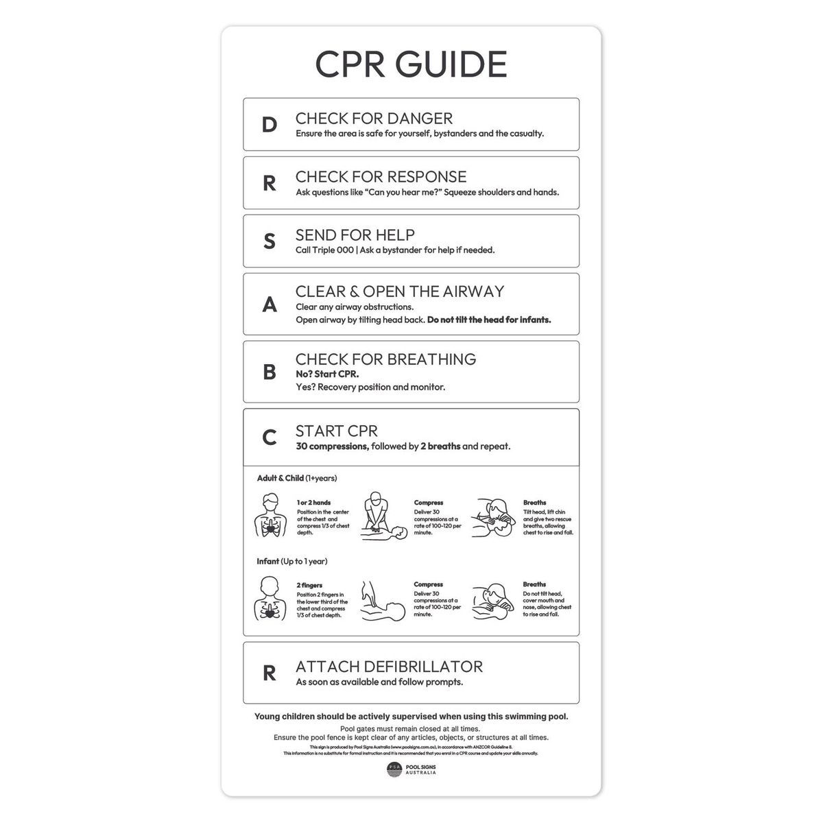 Pool Signs Australia Pool Safety CPR Sign - Ice White - Bunnings Australia