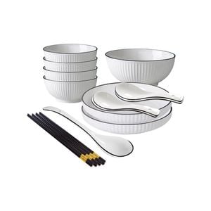 SOGA White Japanese Style Ceramic Dinnerware Set of 7