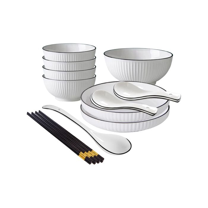 SOGA White Japanese Style Ceramic Dinnerware Set of 7