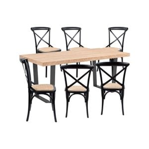 Petunia  7pc 180cm Dining Table Set 6 Cross Back Chair Elm Timber Wood Metal Leg
