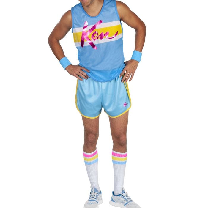 Barbie Ken Exercise Halloween Costume Adult Official Licensed Shorts Top Wristbands Headband Socks, Extra large
