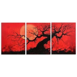 3pcs The Red Sun Tree, Luxurious Print 100% Australian Made 3 x 40x60cm (Metal Print)