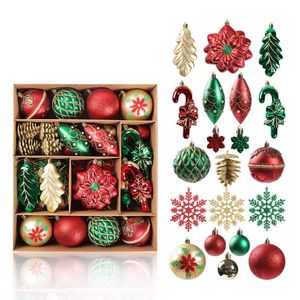 Catzon 70 Pcs Xmas Tree Ornaments Assorted Shapes-Red Green Gold