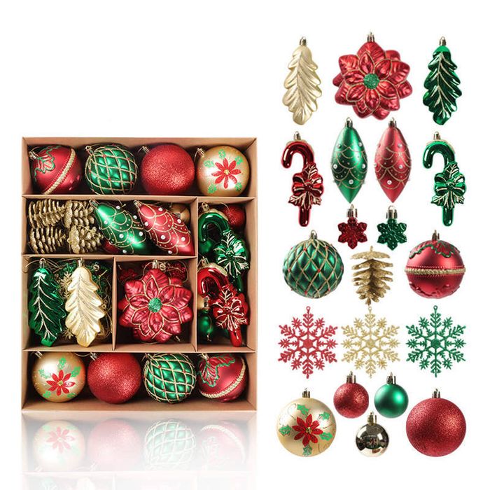 Catzon 70 Pcs Xmas Tree Ornaments Assorted Shapes-Red Green Gold
