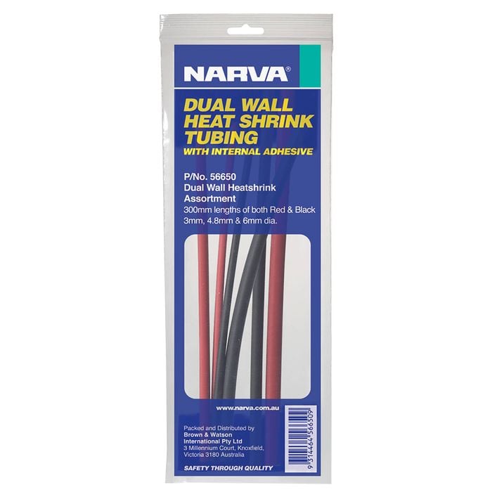 Narva 300mm (L) 3-6mm (Dia.) Red & Black Assorted Heatshrink Tubing - 6 Pack