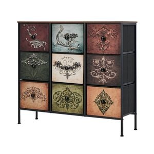 Oikiture 9 Chest Of Drawers Retro Tallboy Printed Foldable Fabric Drawers