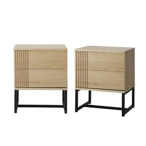 Oikiture Set Of 2 Bedside Table With 2 Drawers Natural