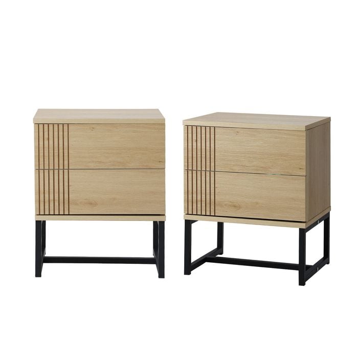 Oikiture Set Of 2 Bedside Table With 2 Drawers Natural