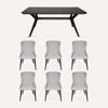 SK Designer Living | 7-Piece Dining Set | Doreen Wood Dining Table 180cm & Osaka Upholstered Chair | Black - Light Grey Fabric