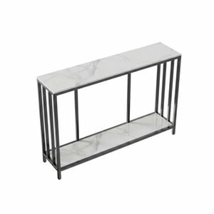 P&P White Sintered Stone Console Table Black Metal Frame Hallway Table