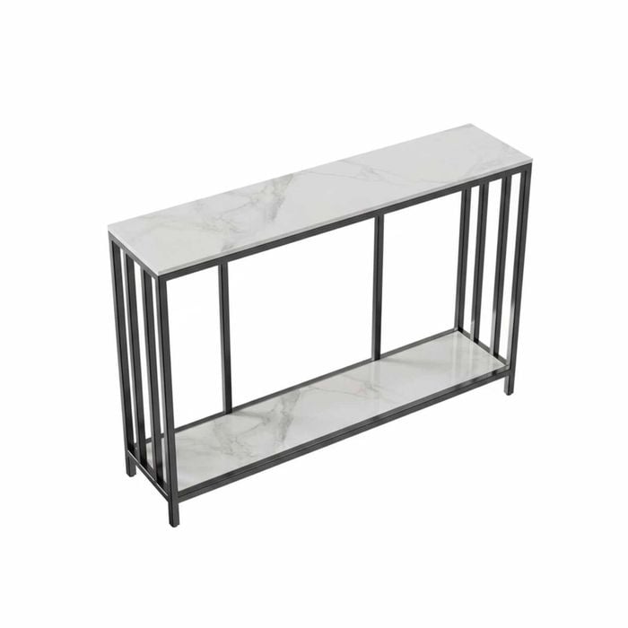 P&P White Sintered Stone Console Table Black Metal Frame Hallway Table