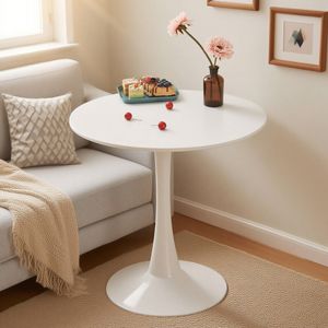 BRIBRION 80cm Round Tulip Dining Table Pedestal Metal Base 2-4 Seater White