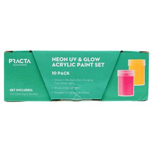 Practa Neon UV and Glow Acrylic Paint Set - 10 Pack