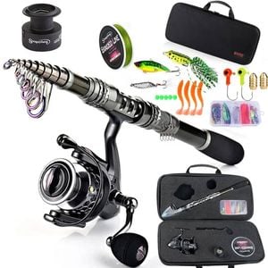 NNEOBA Telescopic Rod and Spinning Reel Carbon Fiber Travel Set Black