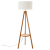 New Oriental Miya Rubberwood Tripod Floor Lamp W/ Linen Shade - Off White/Natural