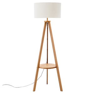 New Oriental Miya Rubberwood Tripod Floor Lamp W/ Linen Shade - Off White/Natural