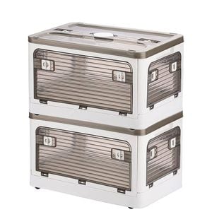 Catzon 2 Pcs Collapsible Storage Bins with Lids for Kitchen Dorm Room-White-L
