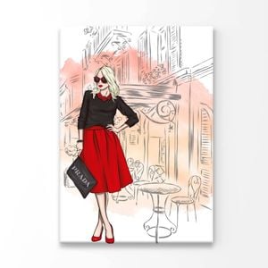 Red Shade Fashion Store with Lady Print 100% Australian Made 100x150cm (Stretched Canvas)