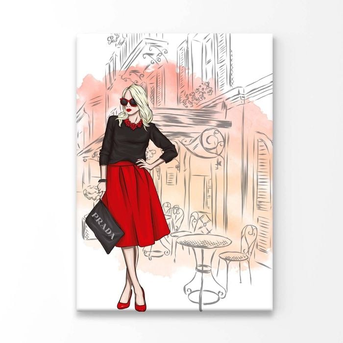 Red Shade Fashion Store with Lady Print 100% Australian Made 100x150cm (Stretched Canvas)