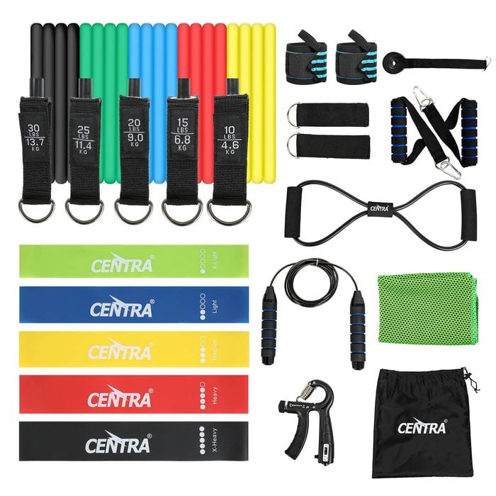 Centra 22-Pieces Resistance Bands Set Figure 8 Jump Rope Counting Hand Gripper Weighted Wrist Guards