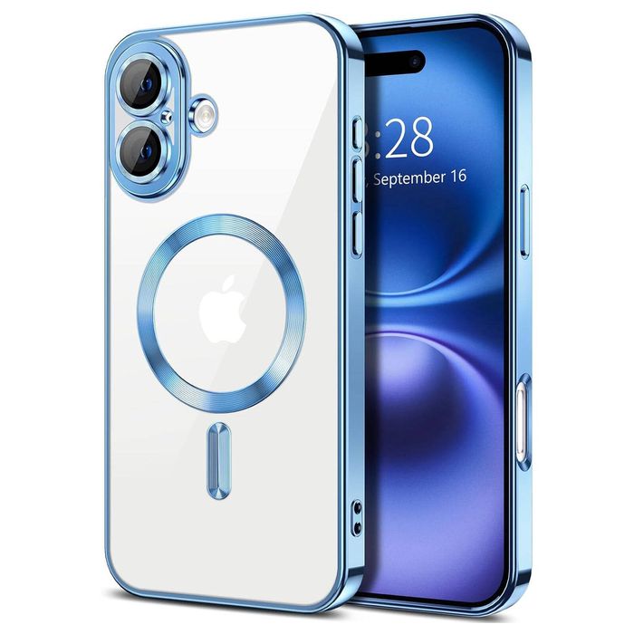 For Apple iPhone 17 MagSafe Magnetic Case with HaloLock Shockproof Protective Electroplating Clear Cover (Blue)
