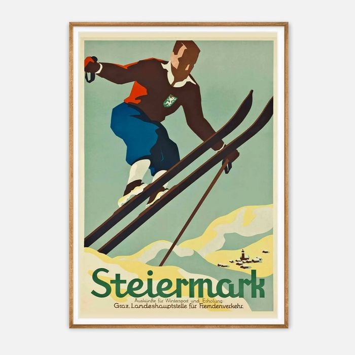 Galrie Steiermark Ski Vintage Poster Classic Winter Sports Art Print for Home Decor, Wood Frame, A2 42 x 60cm (16 x 24inch)