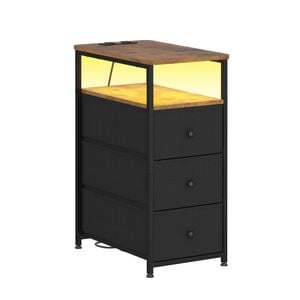 Ufurniture Narrow Side Table Bedside Table with 3 Drawers Night Stand Sofa End Table, Black and Walnut