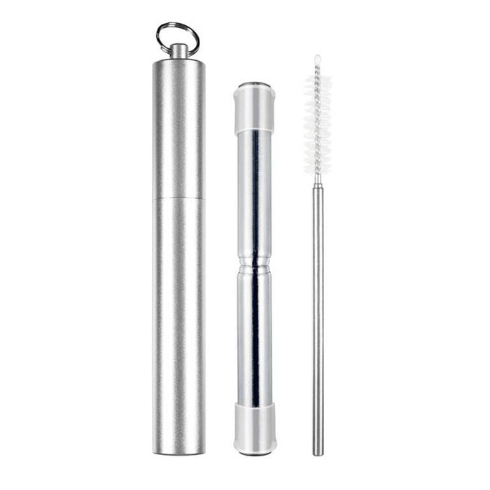 Avanti Stainless Steel Telescopic Travel Straws Foldable w/ Loop Ring Assorted