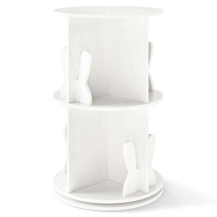 Costway 2-tier Rotating Bookshelf Kids Round Bookcase Bunny Book Stand