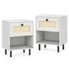 Costway 2x Rattan Nightstand Boho Bedside Sofa Side Drawer Shelf Metal