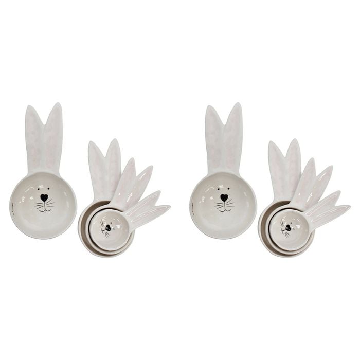 2x LVD 4pc Ceramic Measuring Cup Bunny Kitchen/Baking Utensil Set - White