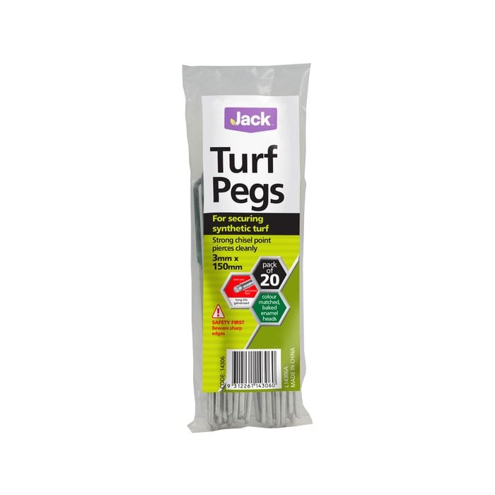 Jack Galvanised Green Synthetic Turf Pegs - 20 Pack