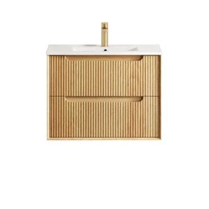Attica Baia 750mm English Oak Fluted Vanity With Ceramic Top