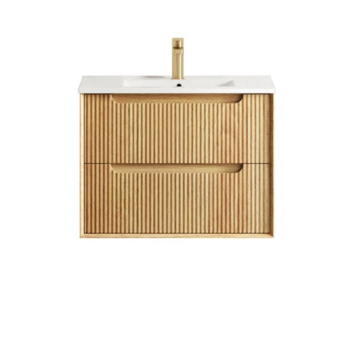 Attica Baia 750mm English Oak Fluted Vanity With Ceramic Top