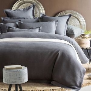 CottonMore 100% Premium Cotton Grey Waffle Quilt Cover Set - SuperKing