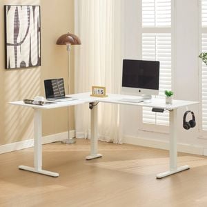 L Shaped Standing Desk Adjustable Height, Electric Corner Standing Desk, Sit & Stand Home Office Desk with Splice Board, White