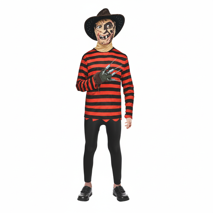 More Than Party Kids Halloween Killer Costume Red Black Stripe Mask/Gloves 6-9y