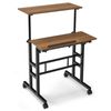 Costway Mobile Stand up Computer Desk Laptop Cart w/2 Tilting Desktops Adjustable Office Workstation Brown