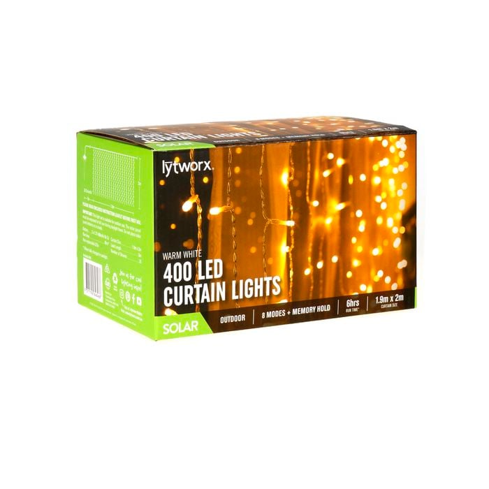 Lytworx Warm White Solar Curtain Lights - 400 Pack