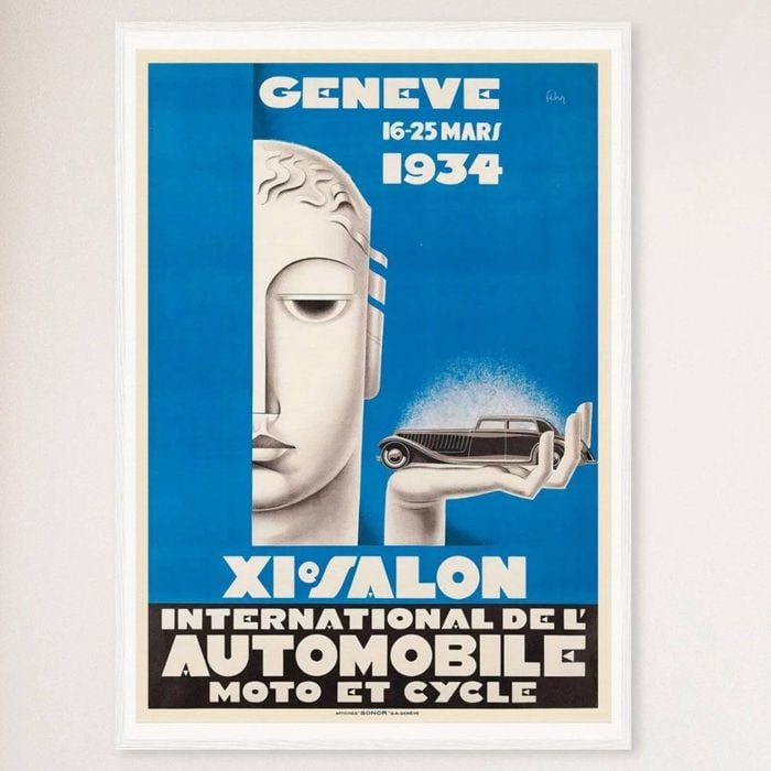 Galrie Vintage 1934 Switzerland XI International Motor Show Geneva Advertising Poster, White Frame, A1 60 x 84cm (23 x 33inch)